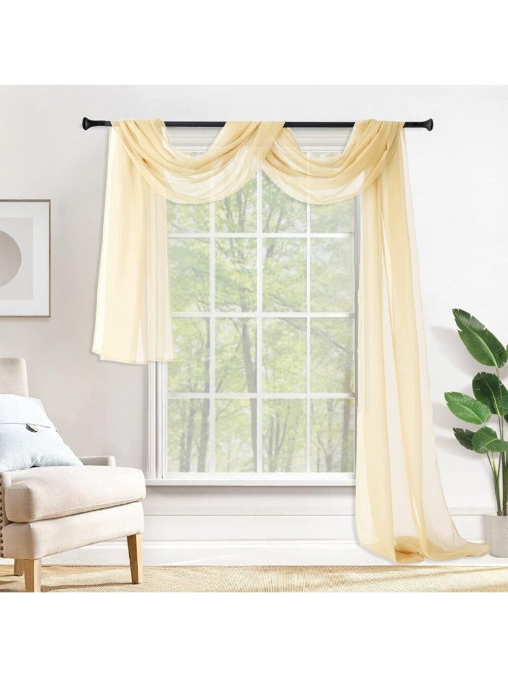 Extra Long Sheer Scarf Valance Window Treatment 37"x216" Cream Beige Decor